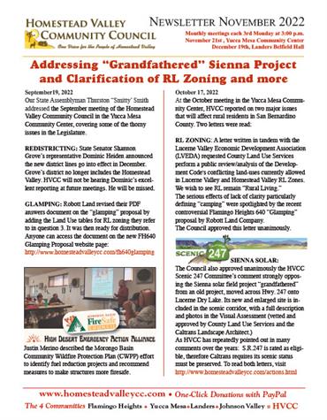 Homestead Valley Community Council November 2022 Newsletter